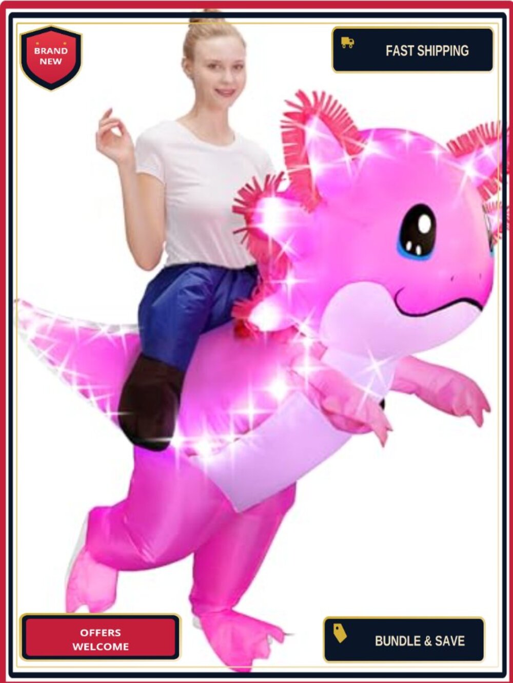 Inflatable Axolotl Costume Adult Light Up LED Blow Up Halloween Party